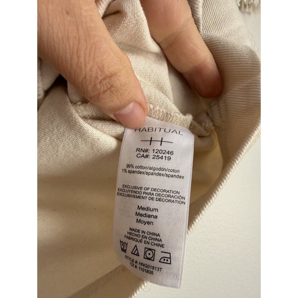 Habitual Braided Yoke Short Sleeve Denim Cropped Shacket Neutral Classic Boho M - Picture 8 of 9